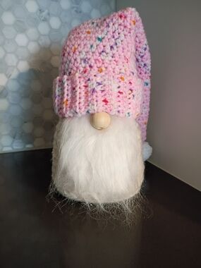 Pink Speckled Crochet Gnome
